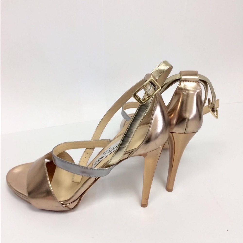 "Jimmy Choo Dose Metallic Leather Sandal, Beige
